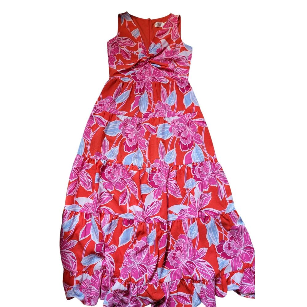 NWOT New Eliza J Red Floral Tiered Maxi Dress 8